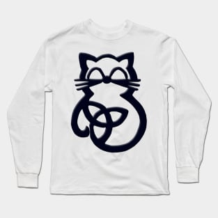 Black Trinity Knot Celtic Cat Long Sleeve T-Shirt